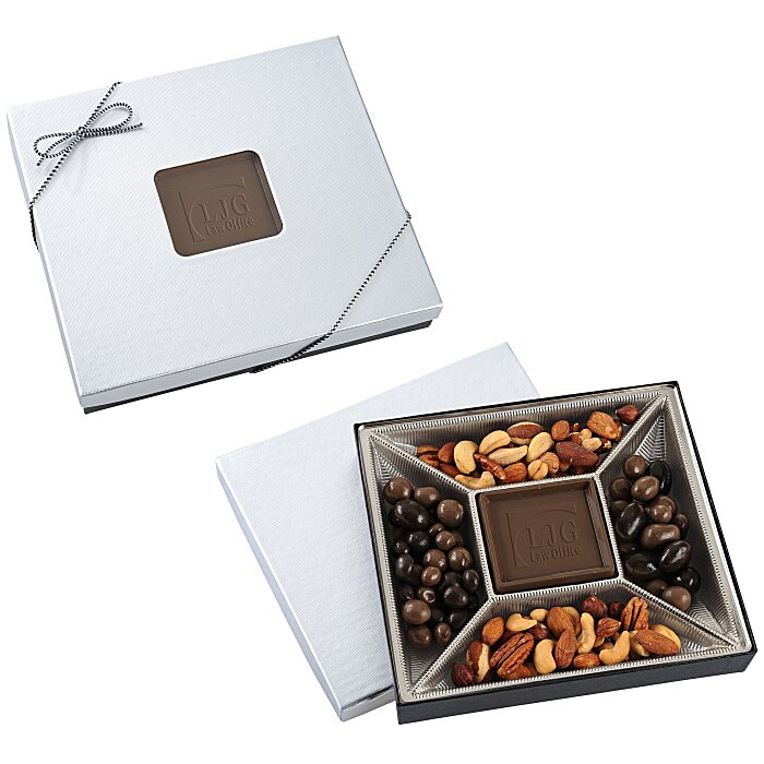 Custom Small Treat Mix - Silver Box - Milk Chocolate Bar